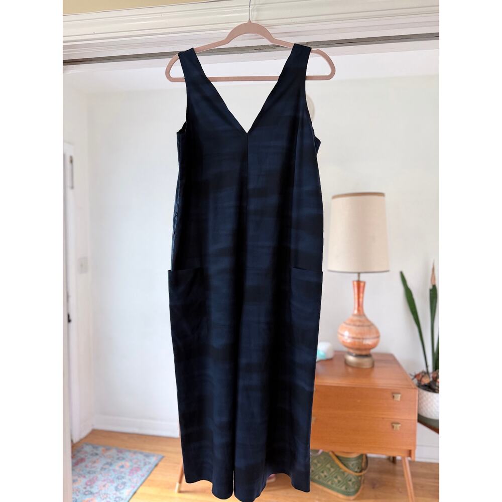 Athleta Sarasota Jumpsuit Medium Navy Plaid Sleeveless Wide Leg Pockets SP20